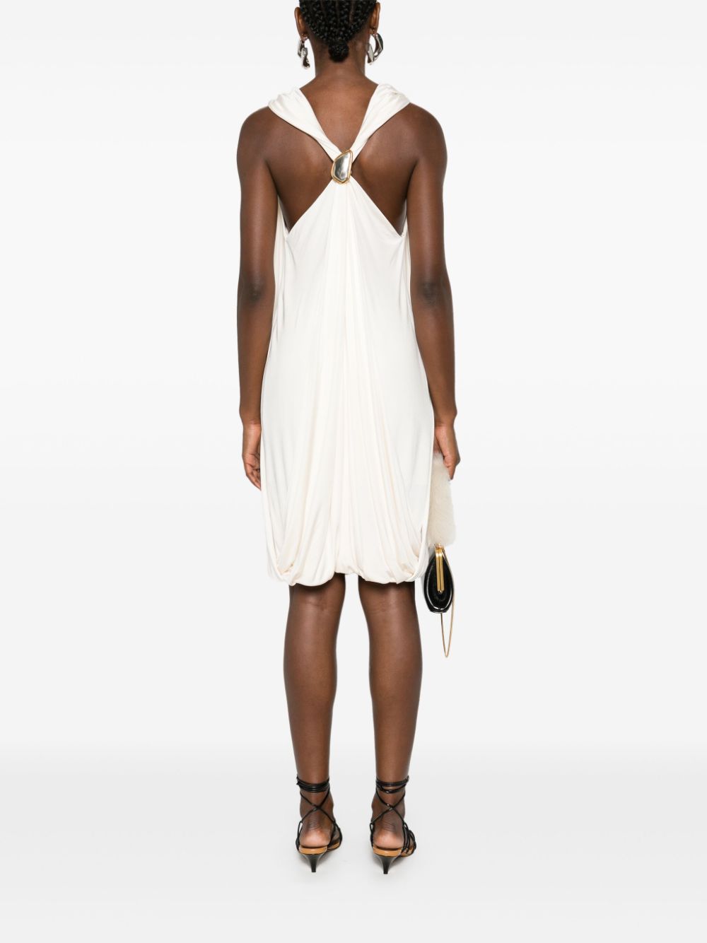 Draped White Satin Finish Midi Dress