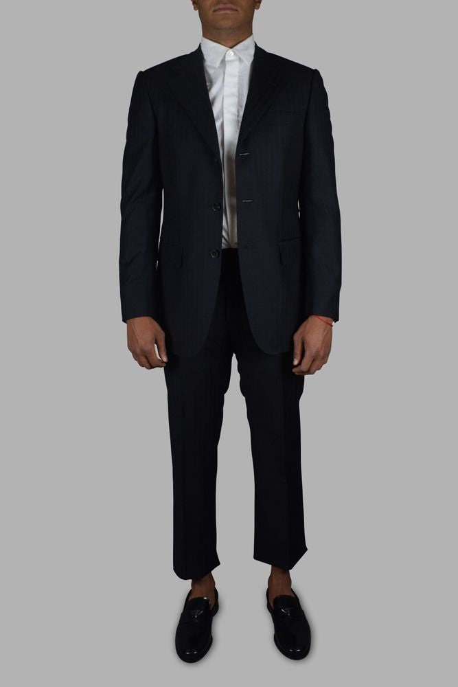 Navy Blue Two-Piece Suit With Tone-On-Tone Stripes