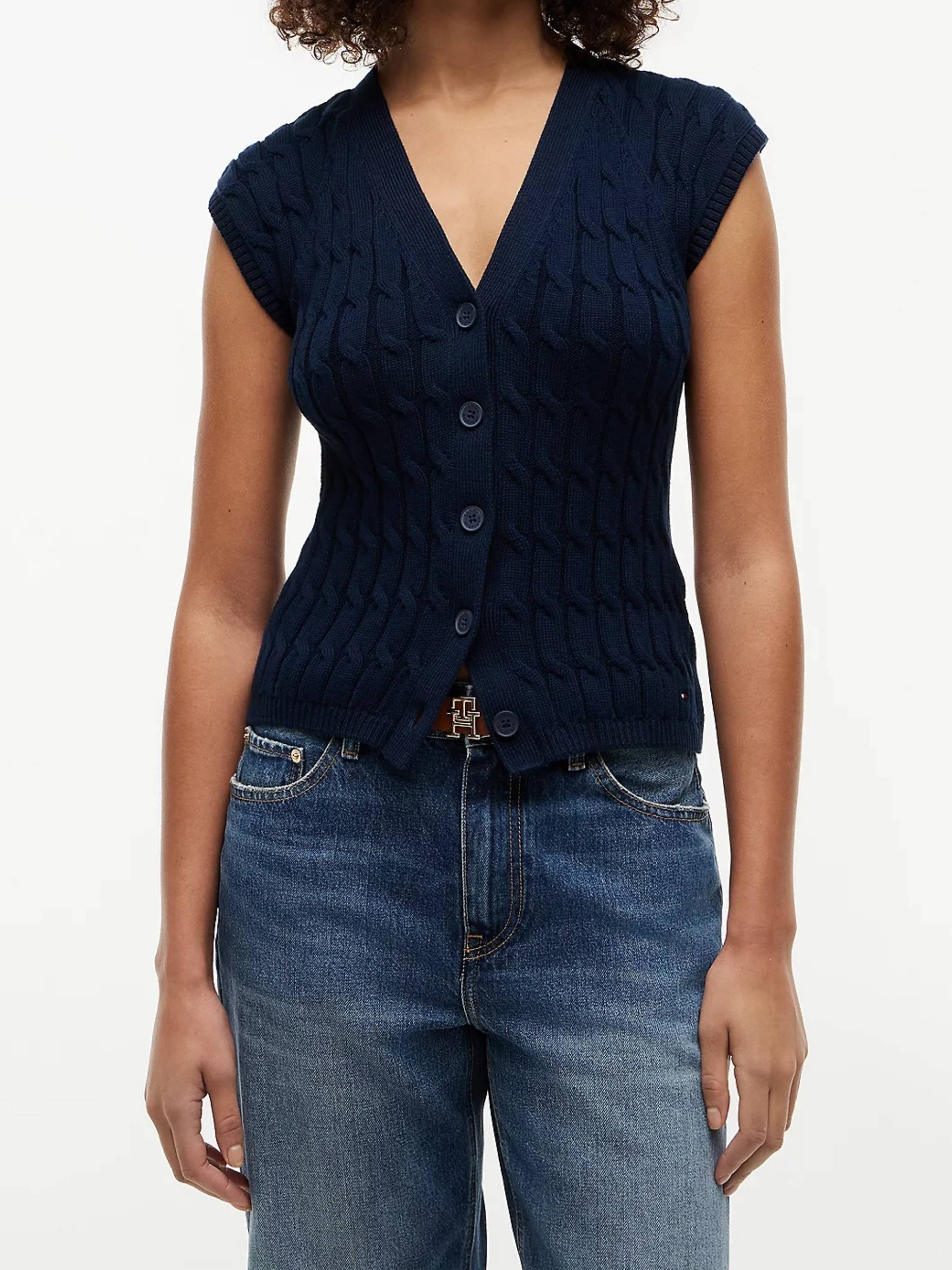 Blue Mid Gg Cable Vest Gilet