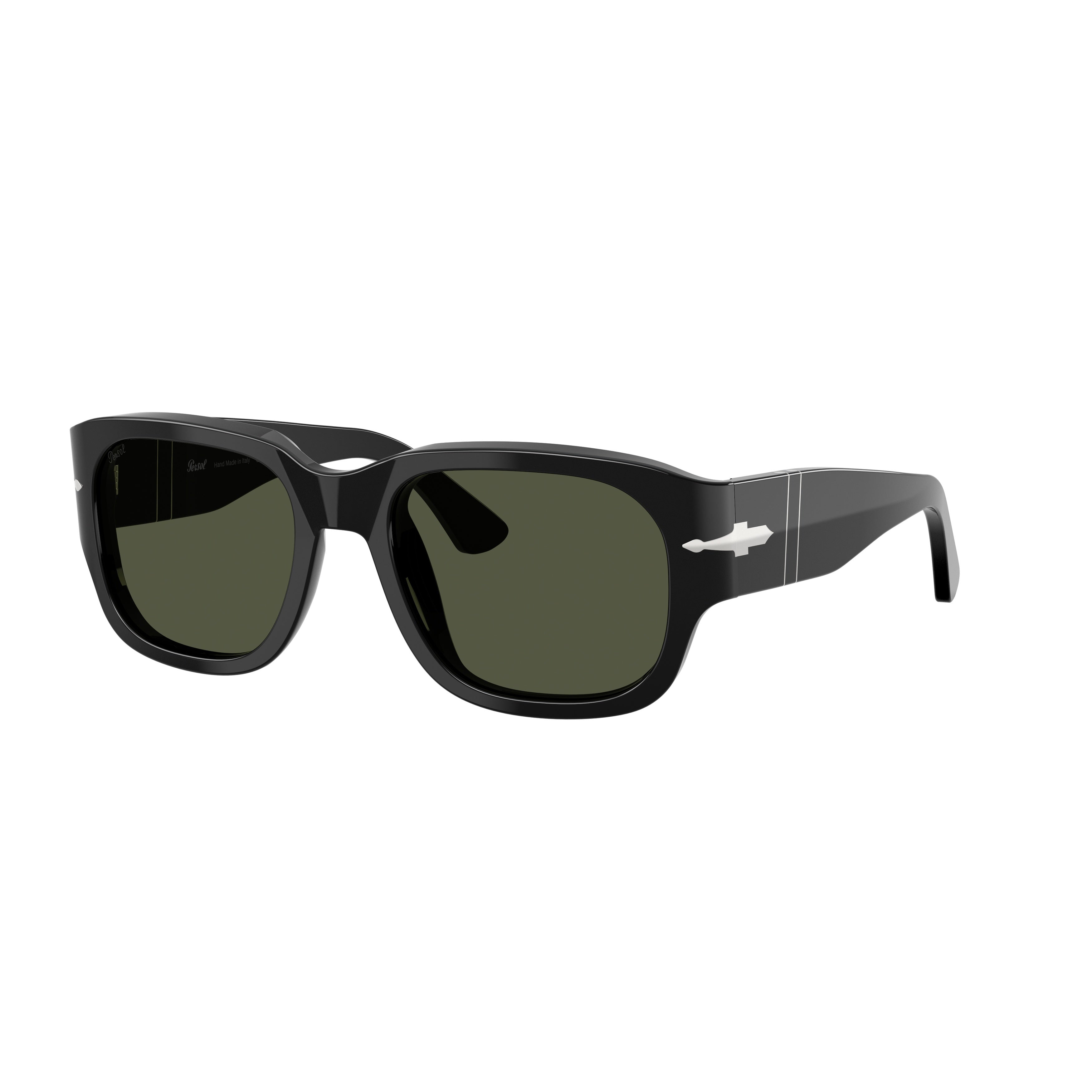 0po3380s Rectangular Black Acetate Sunglasses with Silver Arrow Detail