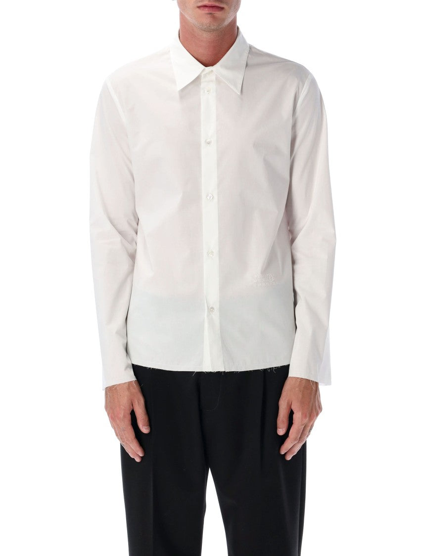 White Cotton Shirt With Raw Hem