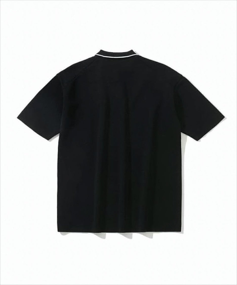 Classic Black Polo Shirt with Subtle Piping