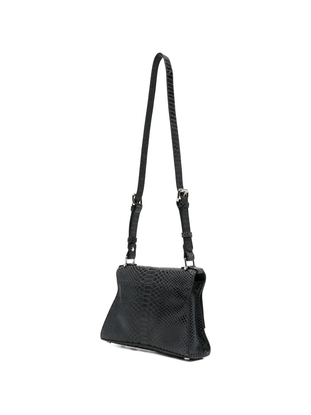 Dark Grey Snakeskin Textured Foldover Bag