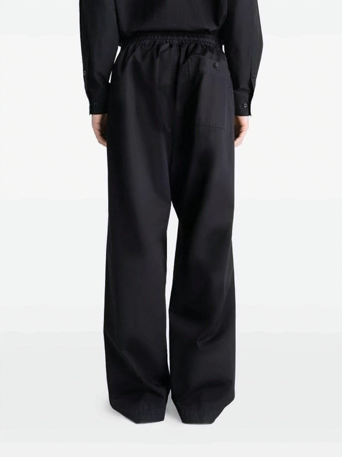 Wide-Leg Black Trousers with Adjustable Drawstring