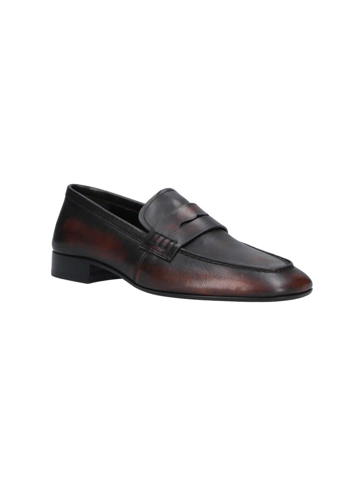Brown Worn-Effect Squared Toe Leather Moccasins