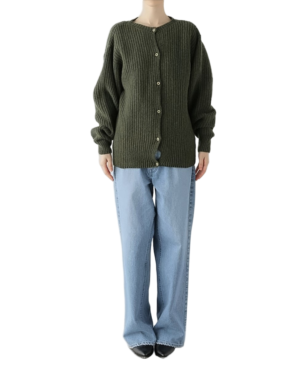 Ribbed Knit Cardigan with Button-Down Front