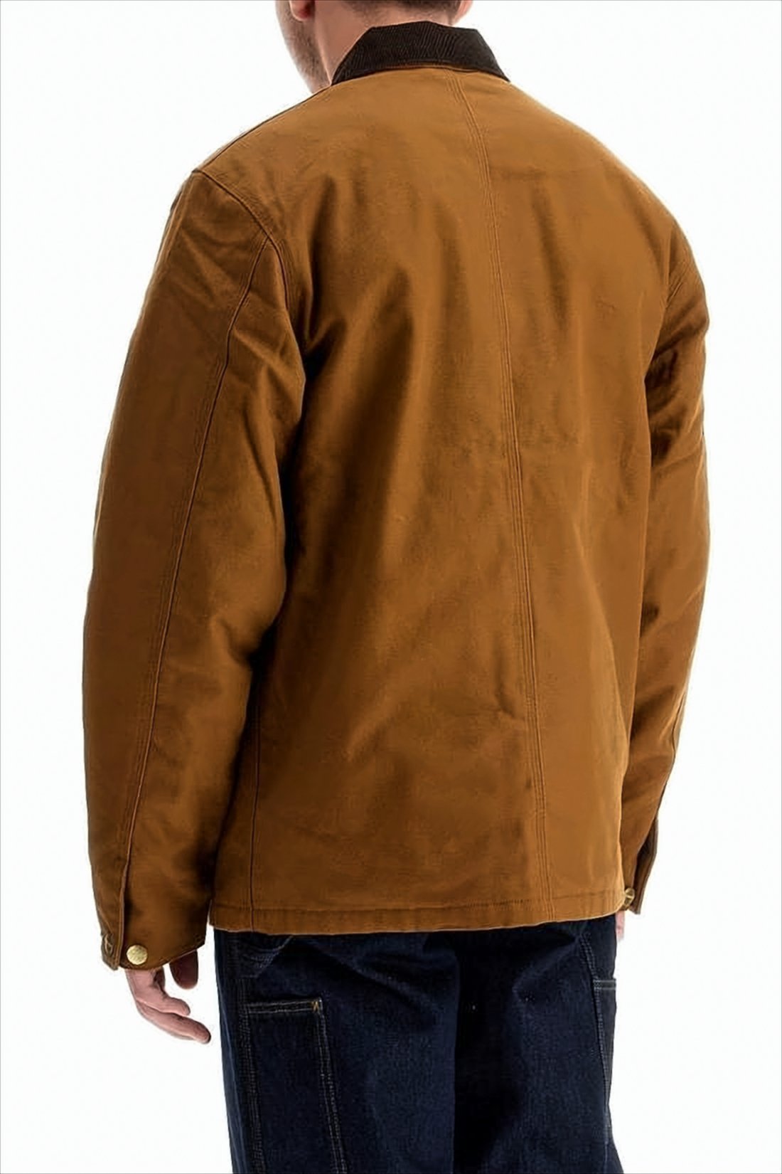 Workwear-Inspired Brown Cotton Jacket with Corduroy Collar
