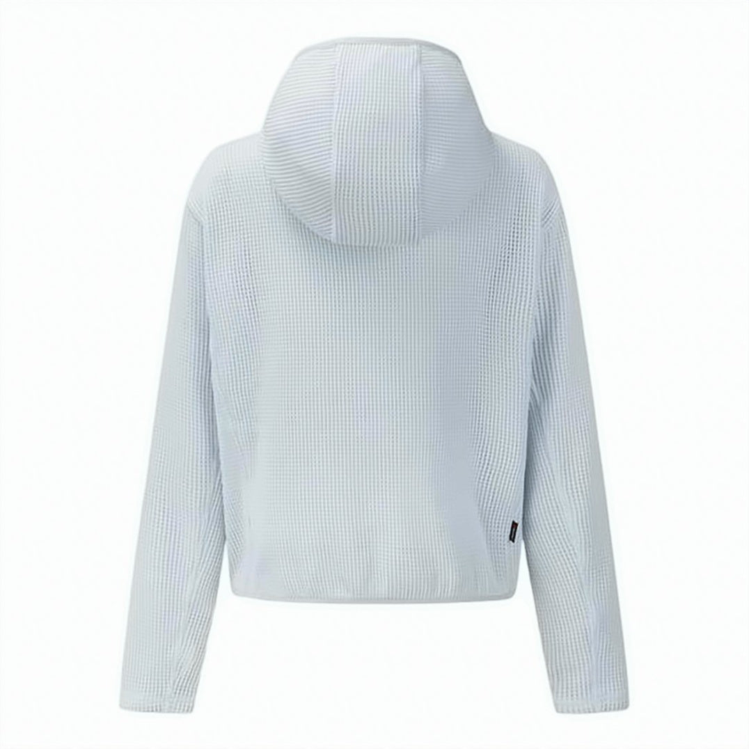 Textured Waffle-Knit Hoodie With Half-Button Placket