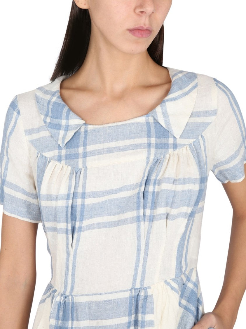 Light Blue Plaid Midi Dress