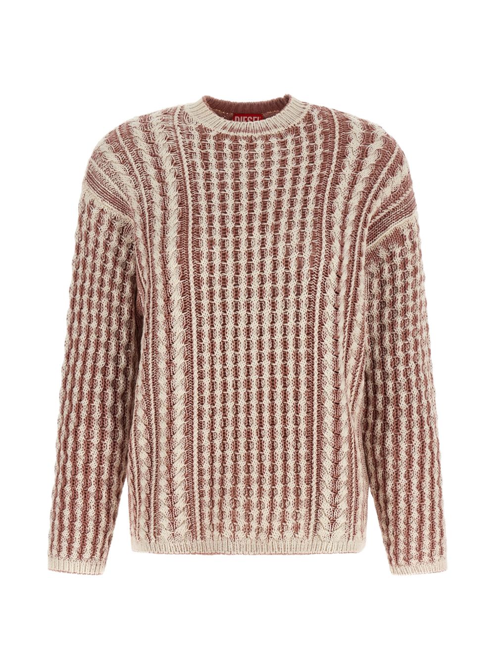 Textured Knit Sweater With Vertical And Cable Stripes