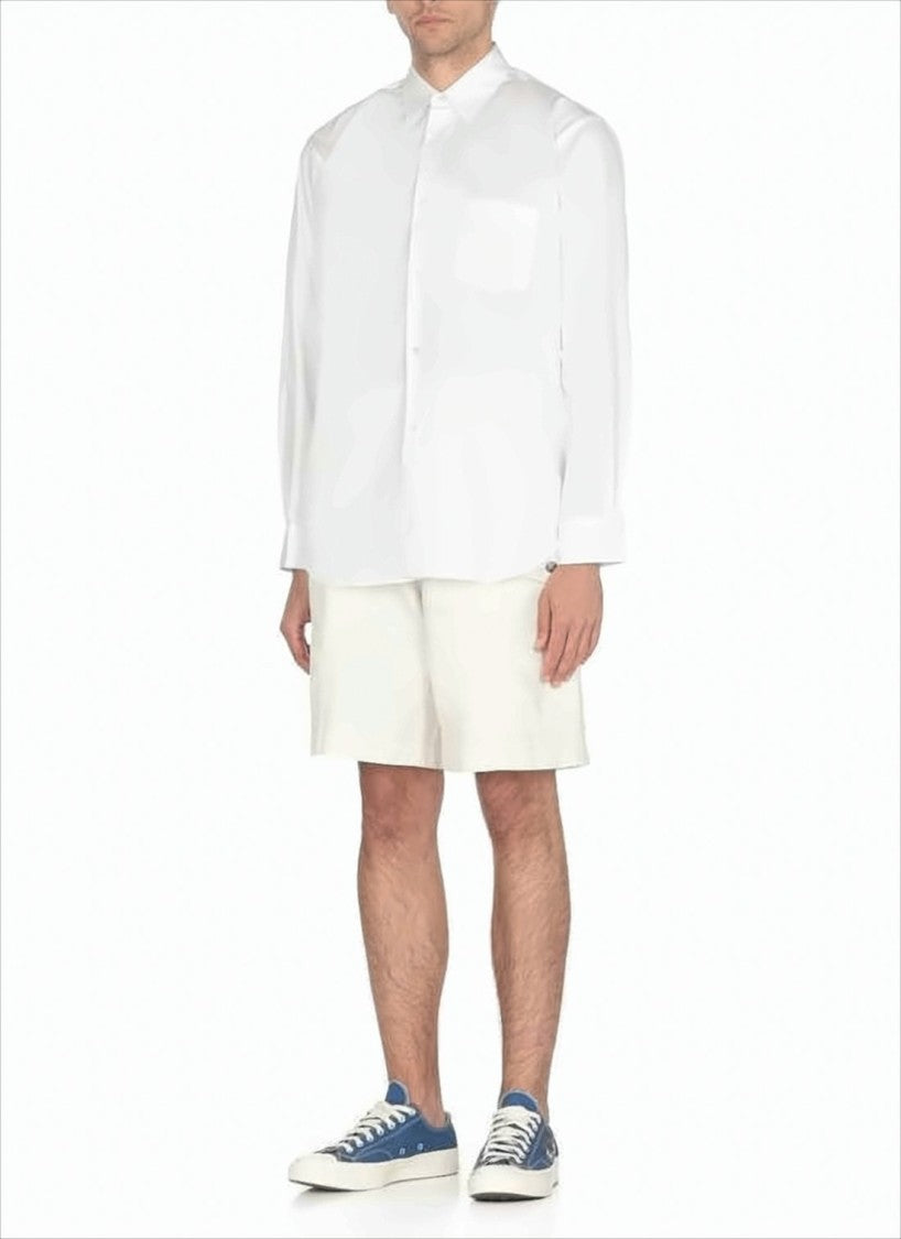 Long-Sleeve Shirt with Pointed Collar and Curved Hem