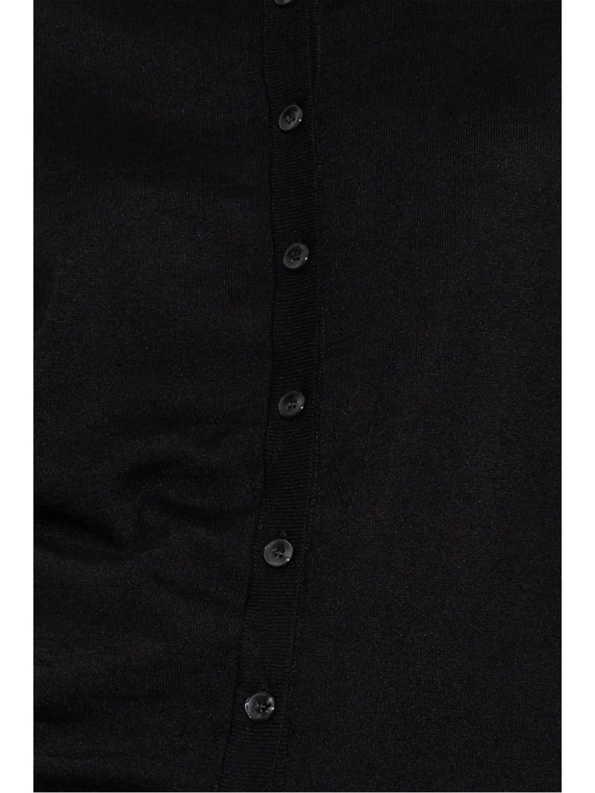 Black Cashmere Fitted Round Neck Cardigan