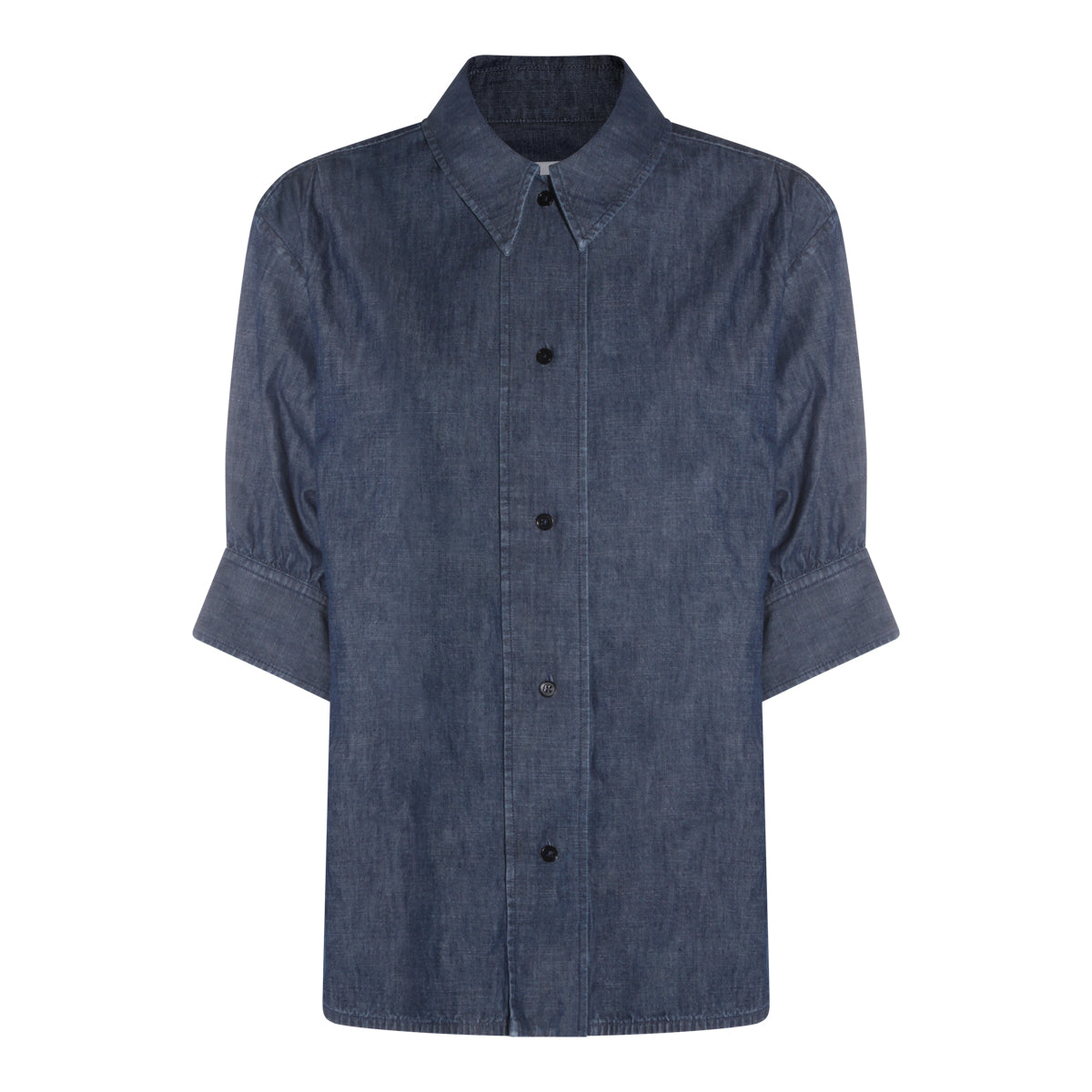 Textured Denim-Effect Blue Cotton Shirt with Classic Collar
