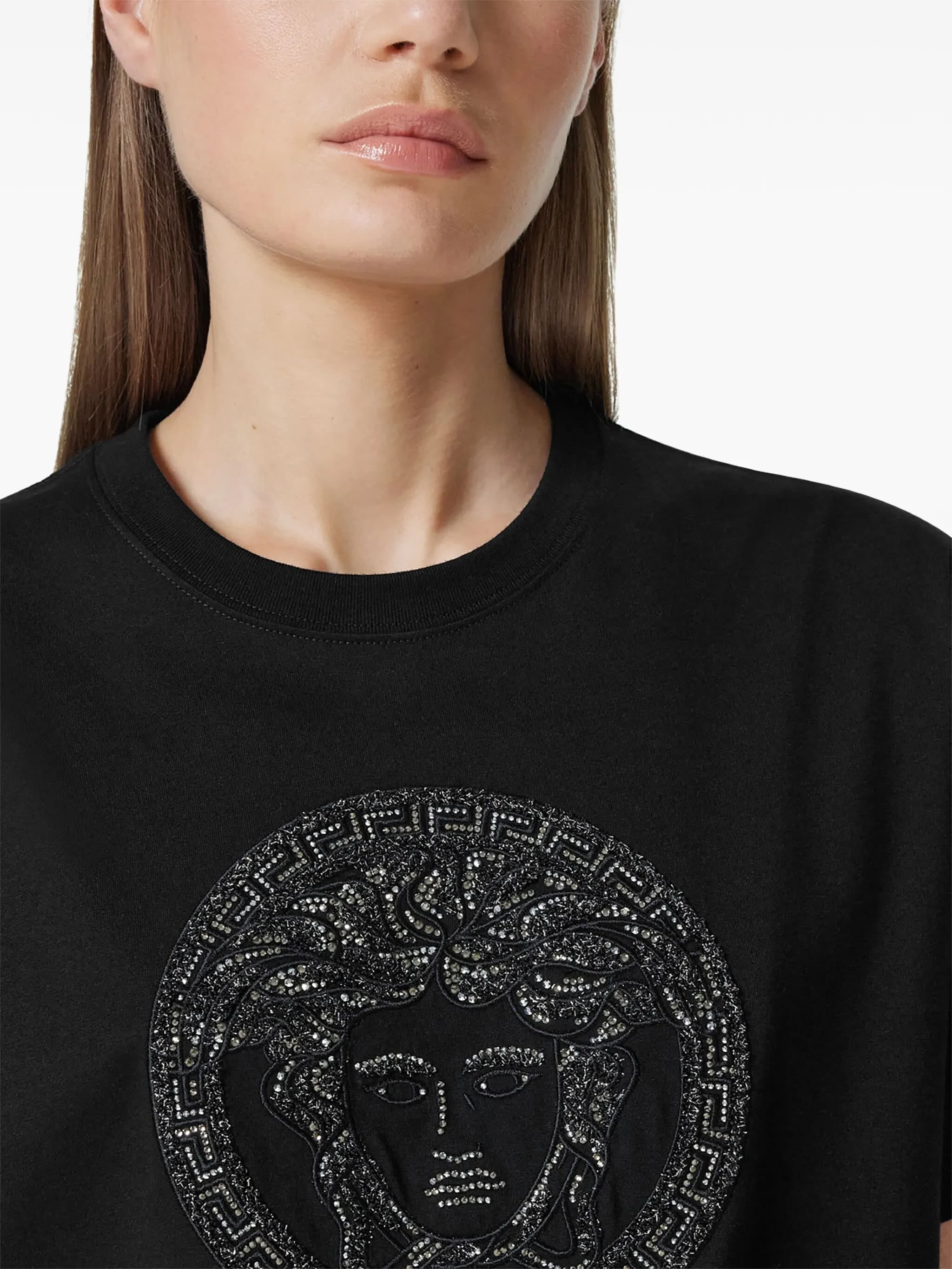 Medusa Embroidery Microcrystal Cotton T-shirt