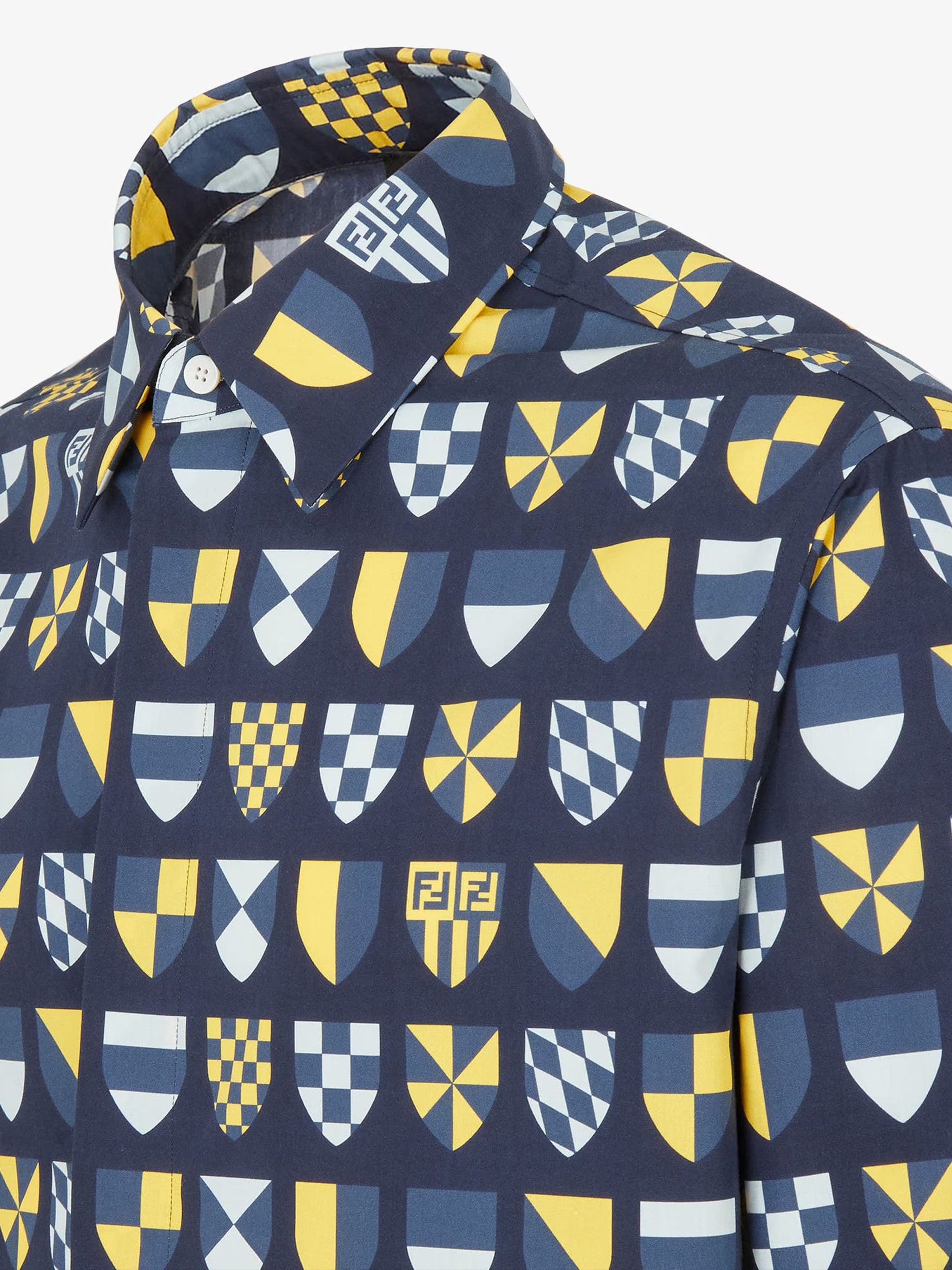 Deep Blue Geometric Shield Pattern Shirt