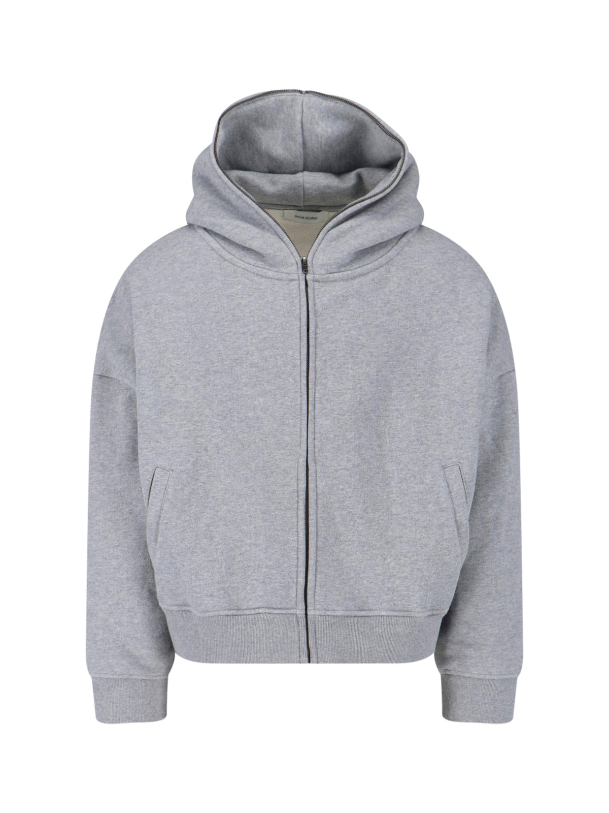 Grey Cropped Roomy Hood Zip-Up Hoodie