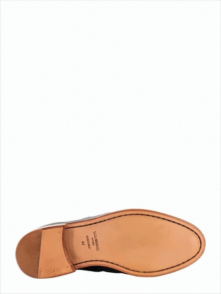 Polished Black Leather Loafers with Moc Toe Design and Lace Detail