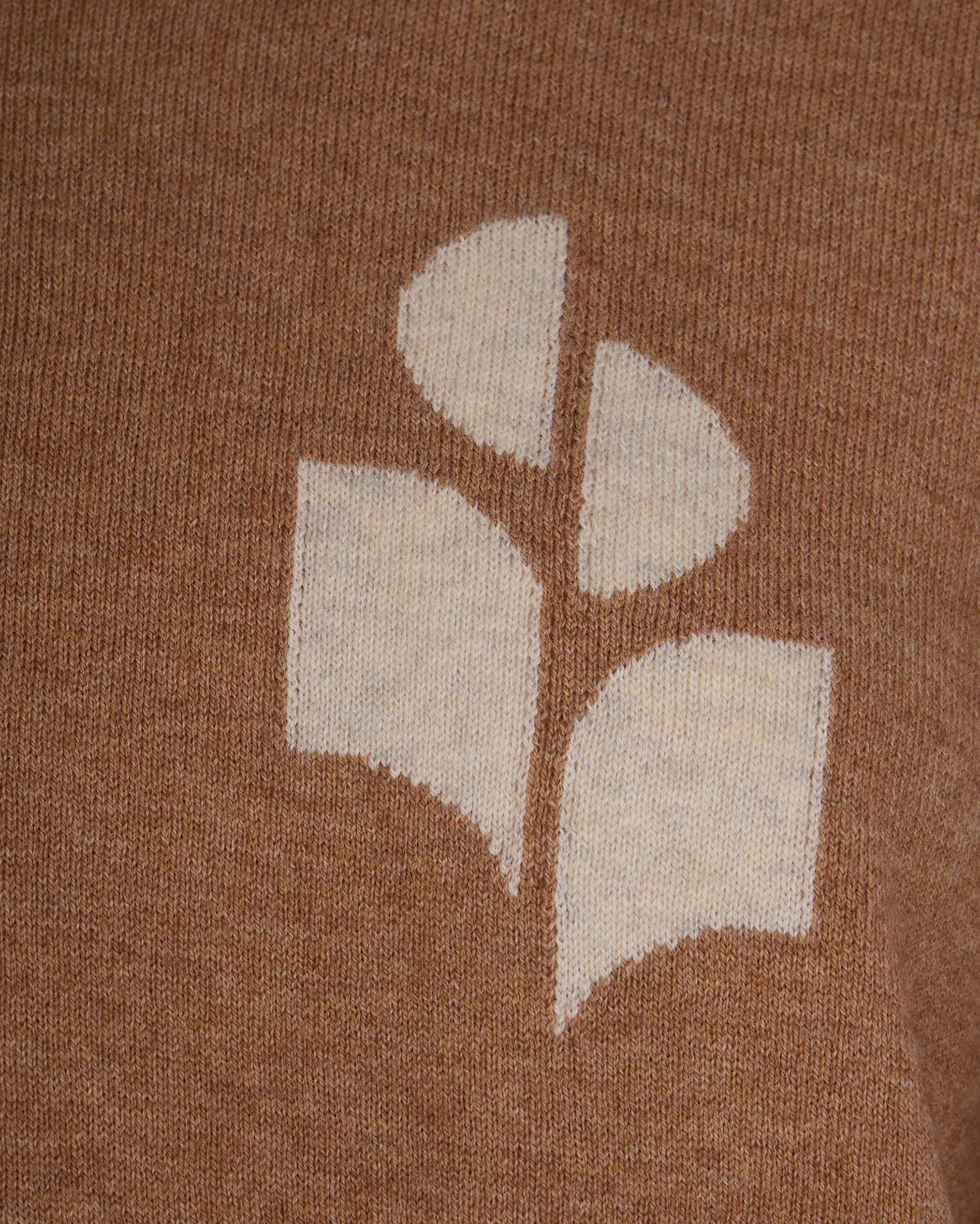 Camel Knit Sweater with Abstract Logo Design