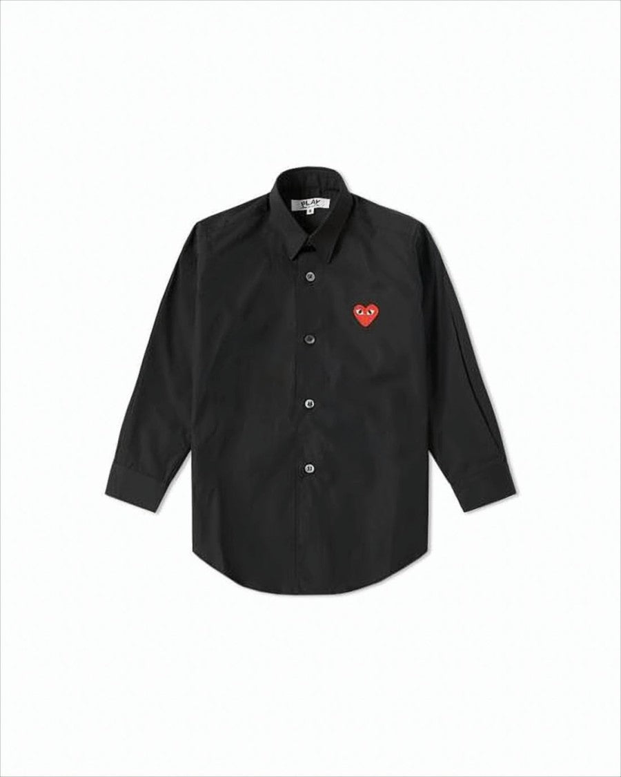 Minimalist Black Long-Sleeve Shirt With Iconic Heart Embroidery