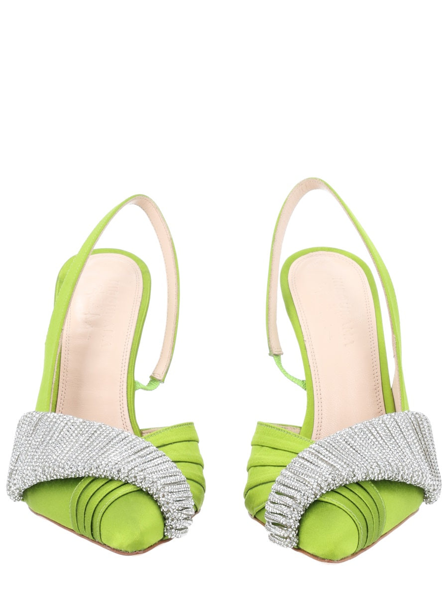 Lime Green Pointed Toe Satin Slingback Heels