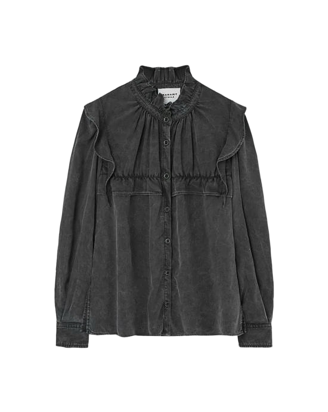 Washed Black Ruffled Collar Shirt