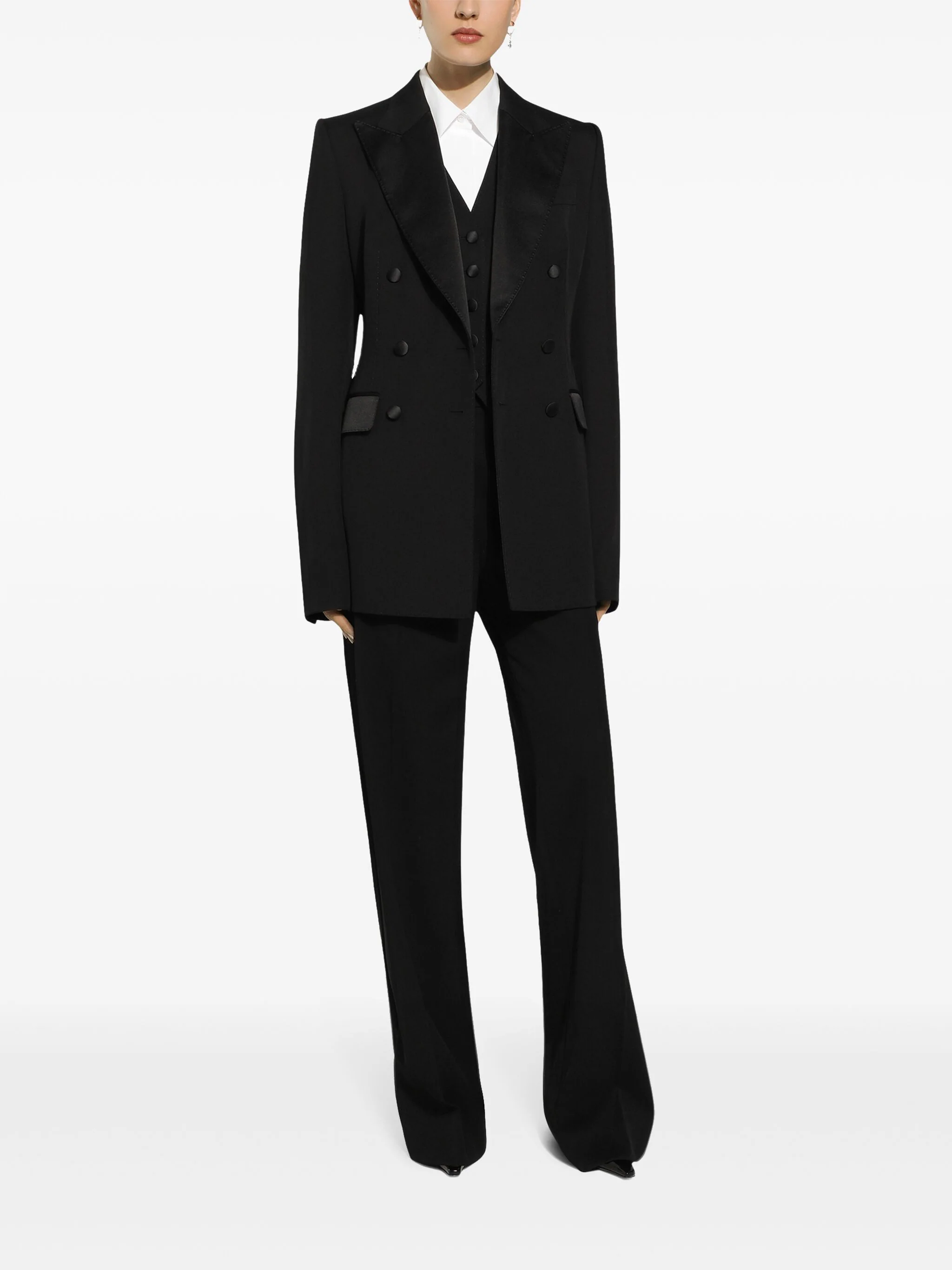 Double-Breasted Black Silk Virgin Wool Blazer