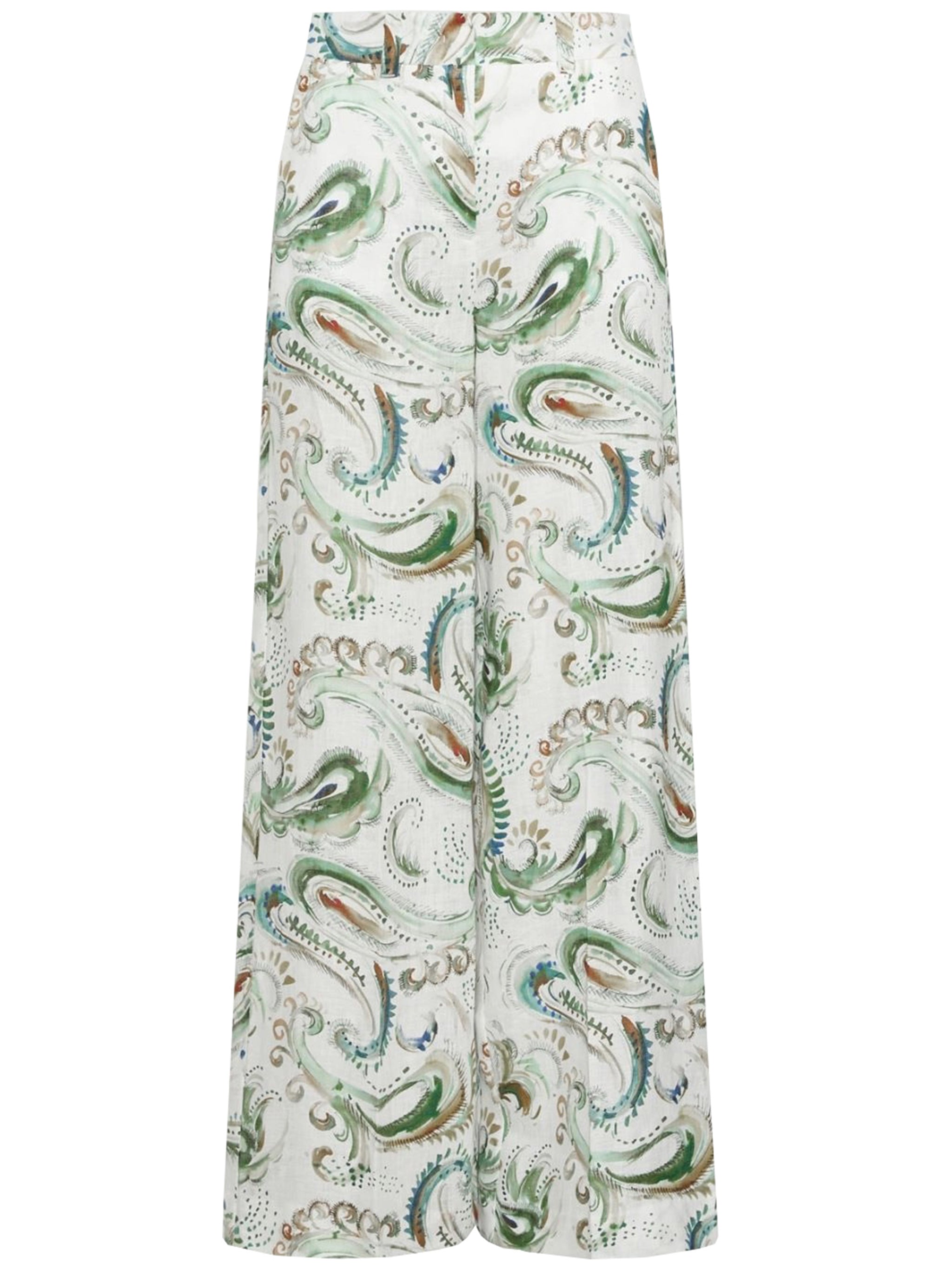 Neutral Mlldomino Patterned Wide-Leg Linen Pants