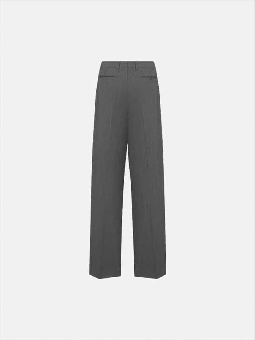 Tailored Grey Wool Suit Pants With Front Pleats