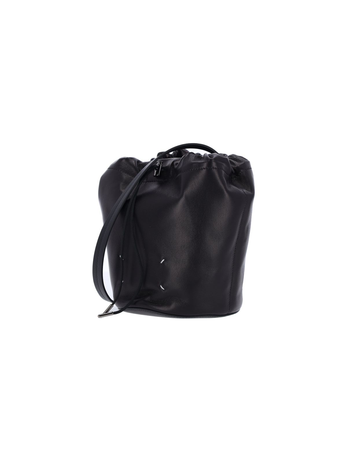 Black Lambskin Bucket Bag with Adjustable Drawstring