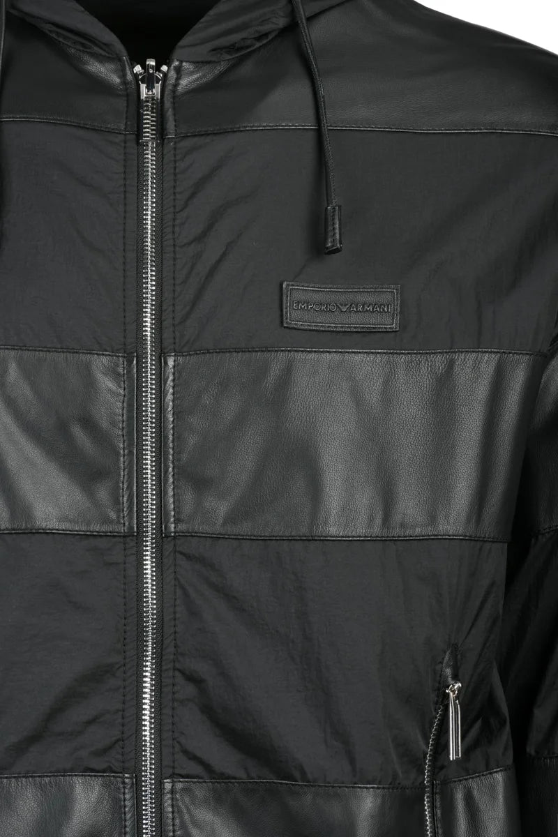Patchwork Leather/Nylon Jacket - Black