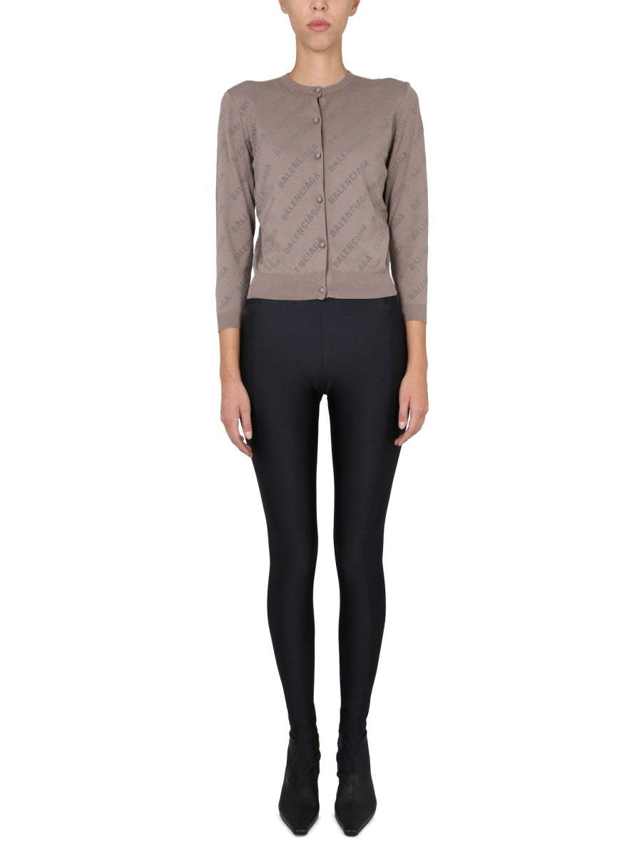 Cropped Cardigan with Embossed Logo All-Over Design