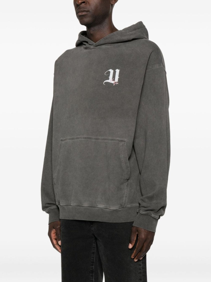 Washed Gray Graphic Hoodie with Front Pocket