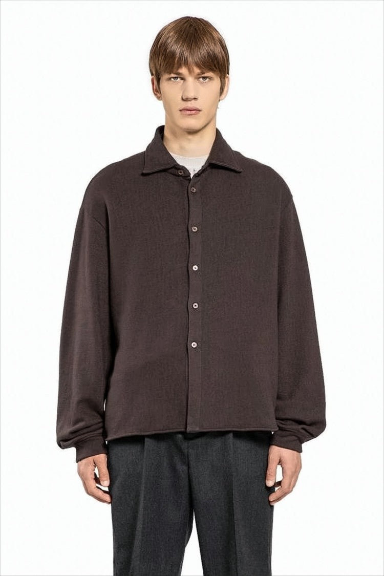Relaxed Fit Brown Long-Sleeve Shirt with Gathered Cuffs