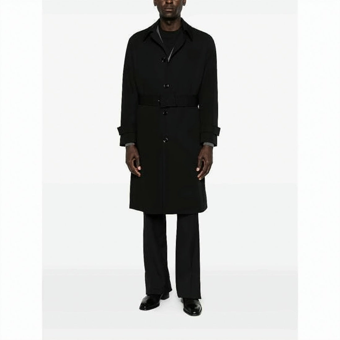 Long Black Wool Coat With Classic Collar