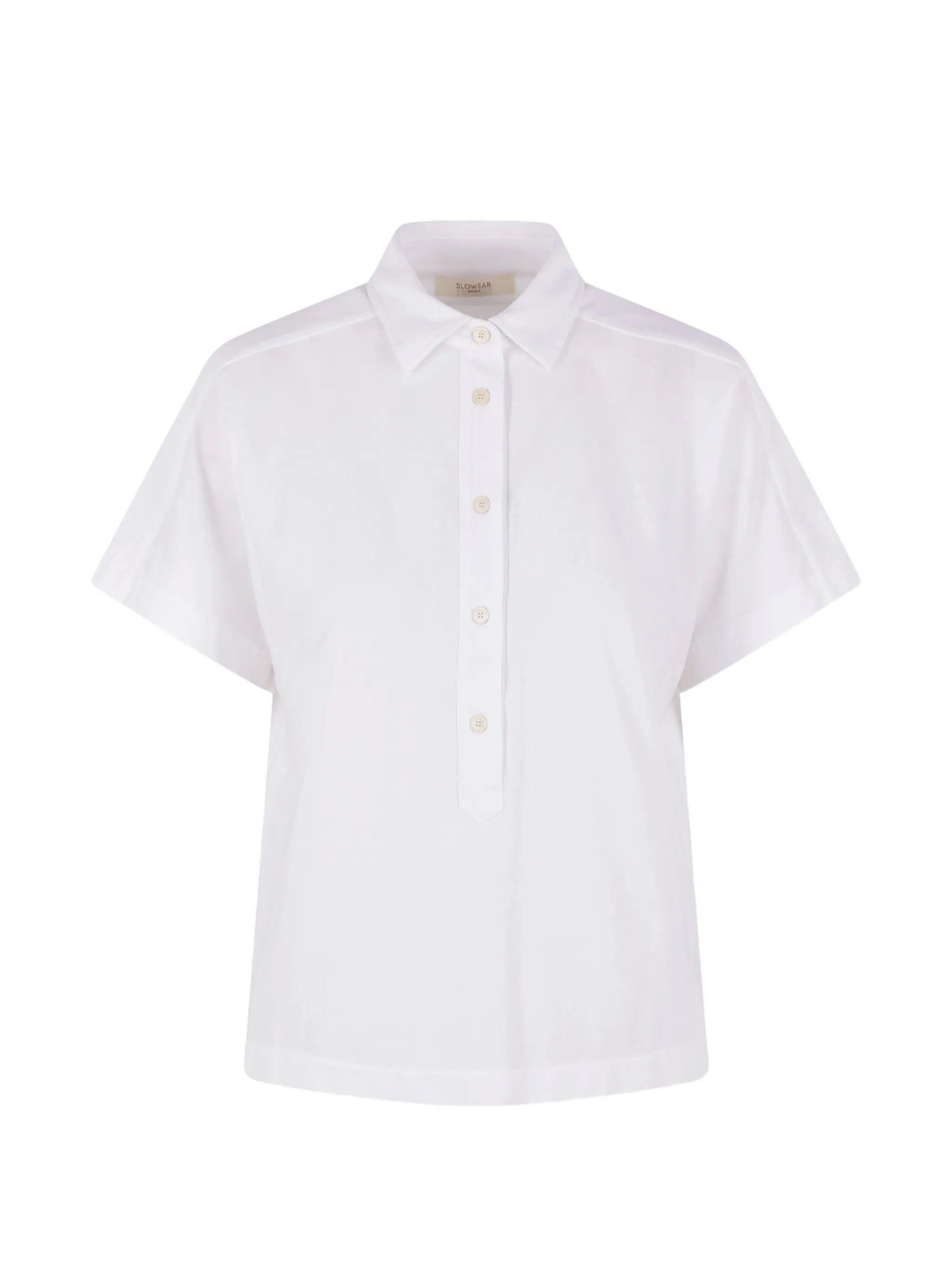White Cropped Boxy Fit Polo Shirt