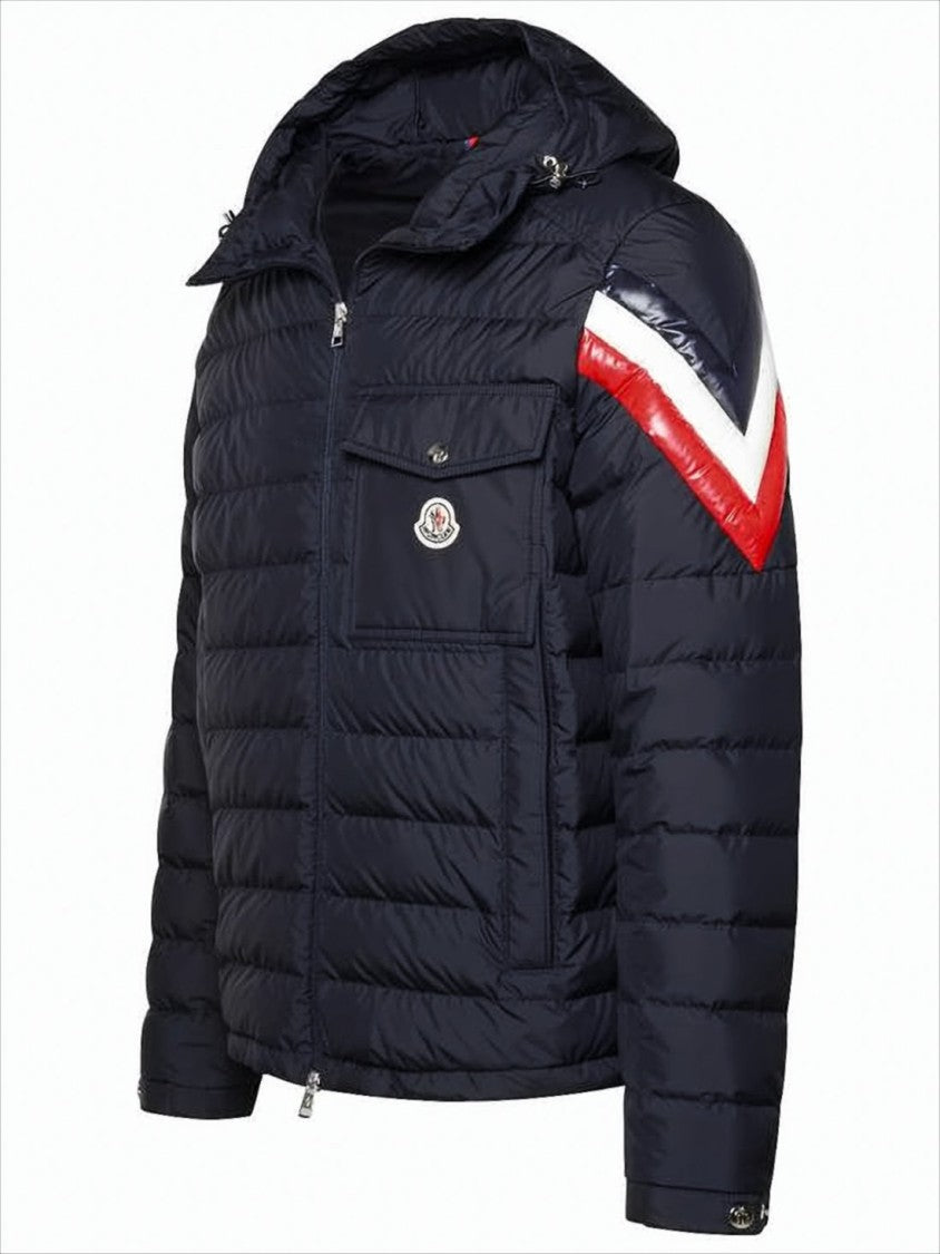Quilted Padded Jacket with Chevron Pattern and Hood