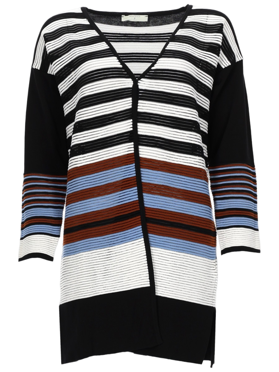 V-Neck Cardigan with Striped Design and Relaxed Fit