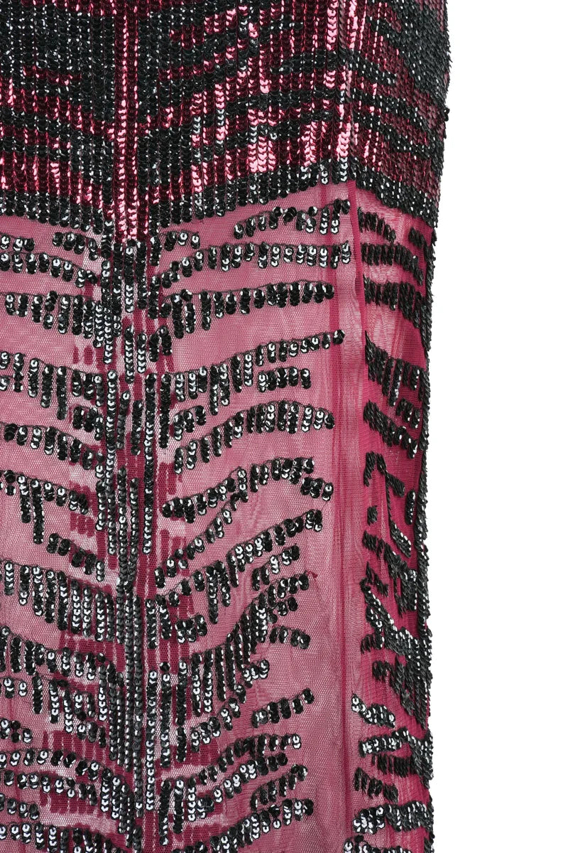 Sequin Midi Skirt - Black/Bordeaux