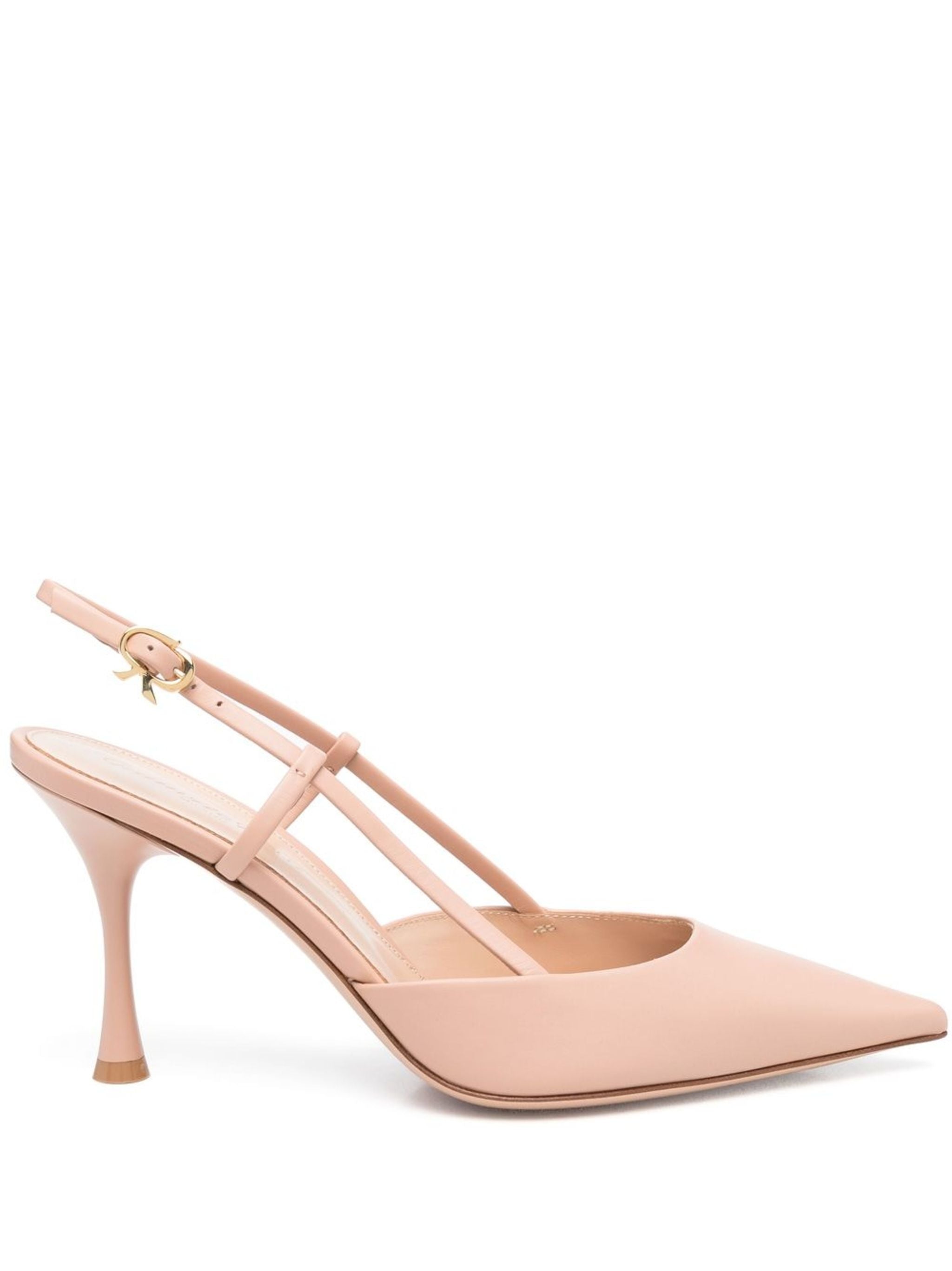 Pointed Toe Vitello Leather Mid-Heel Slingbacks