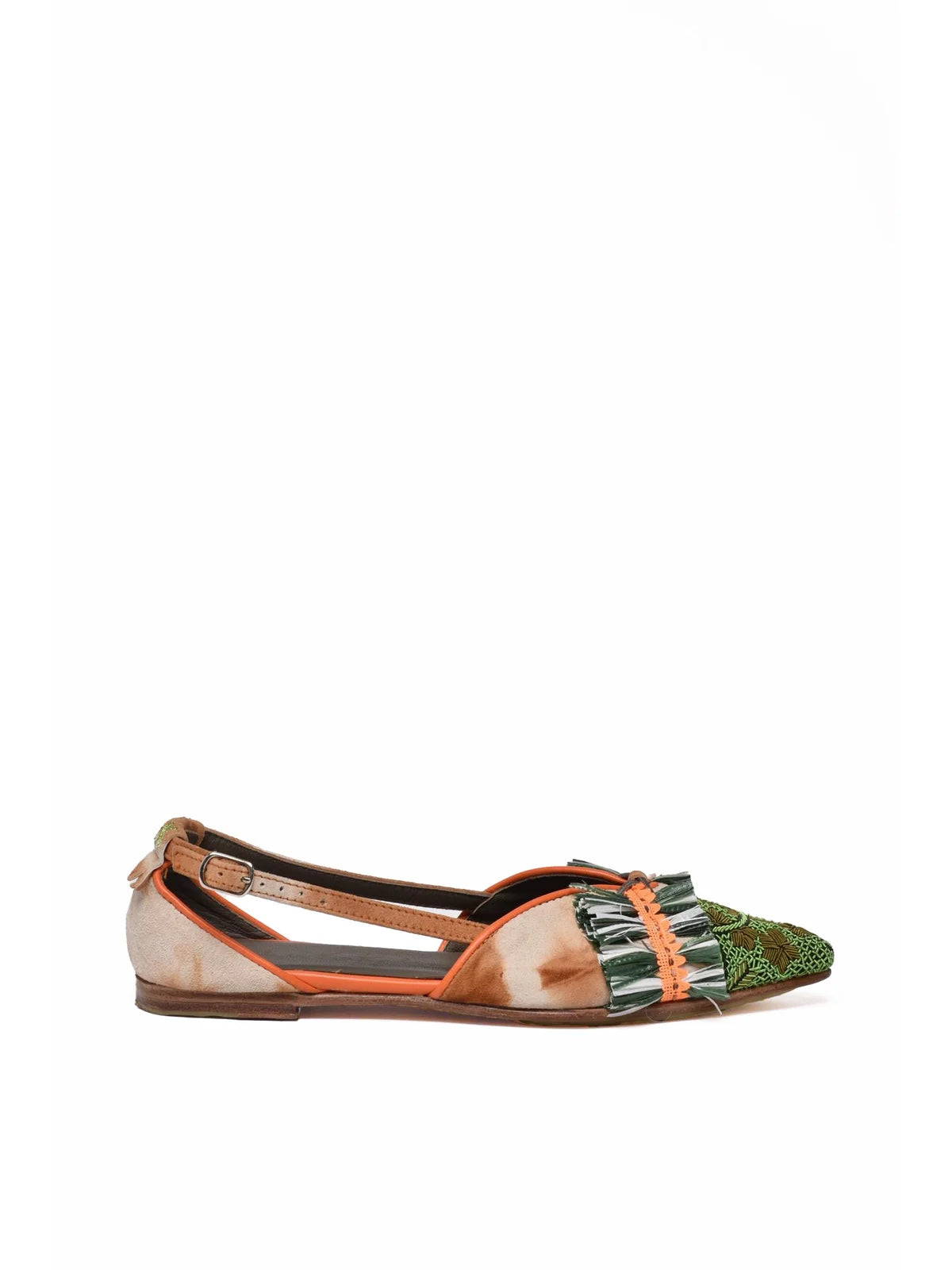 Green Orange Leather Sling-back Ballerina