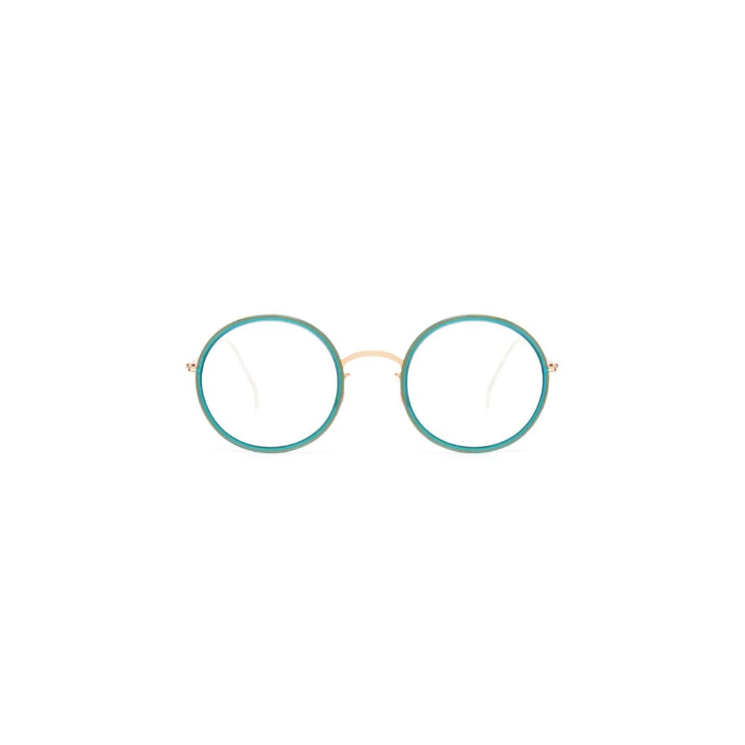 Ono Round Eyeglasses with Teal Rim and Gold Accents