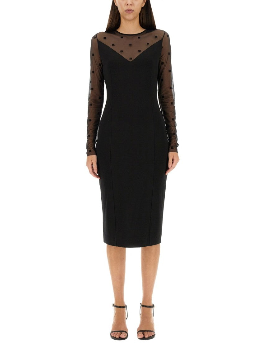 Midi Dress With 4G Pattern And Sheer Sleeves