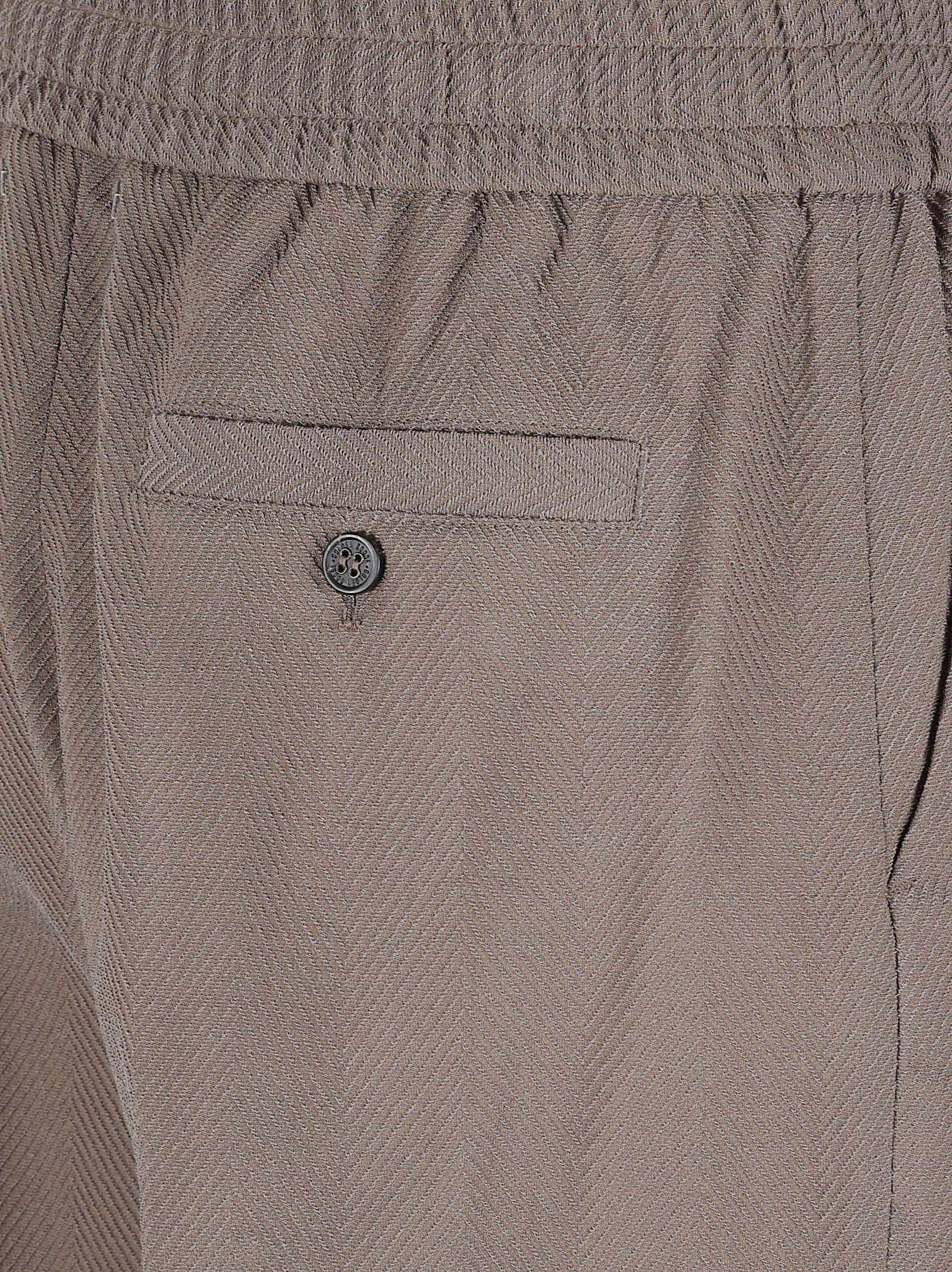Straight-Leg Casual Trousers with Elastic Waistband and Herringbone Texture