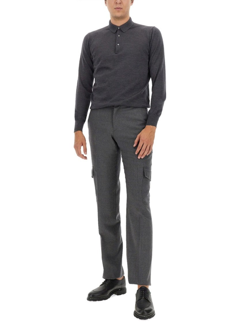 Tailored Grey Wool Pants With Cargo Pockets