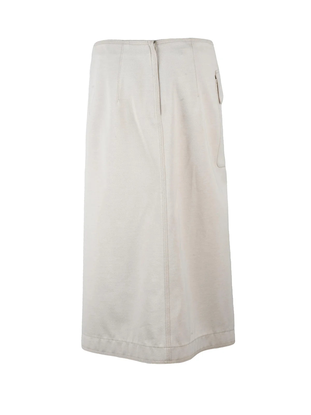 Beige Cotton Wool Polyamide Long Canvas Skirt