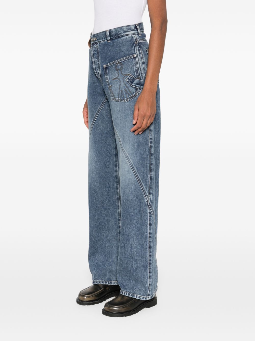 Wide-Leg Denim Jeans With Diagonal Seam Detailing