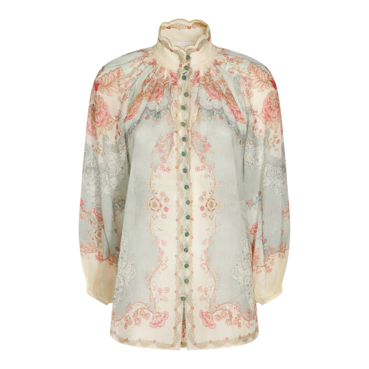 Pastel Floral Print Shirt with Scalloped Collar