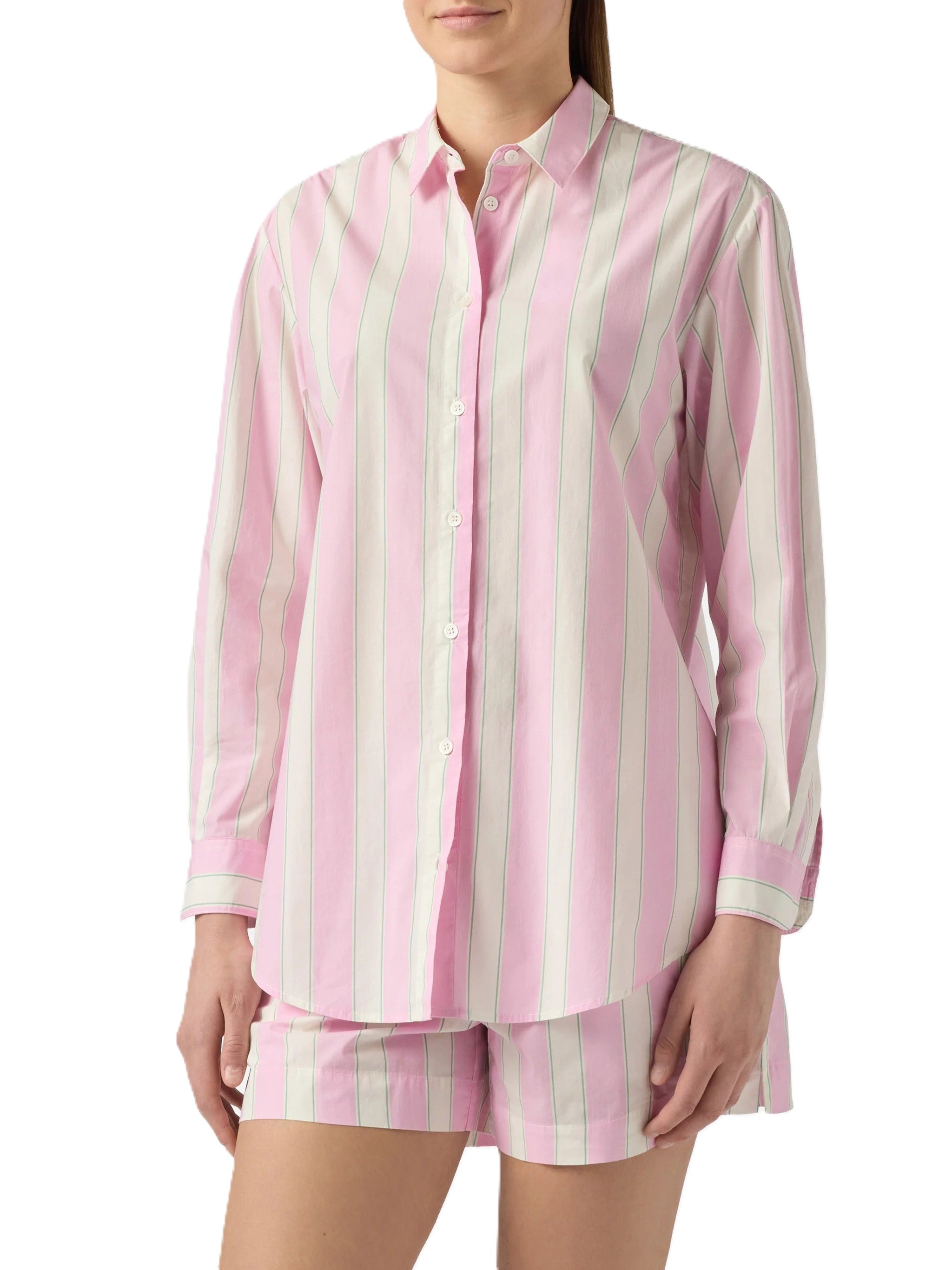 Vertical Striped Long-Sleeved Shirt with Embroidered Detail