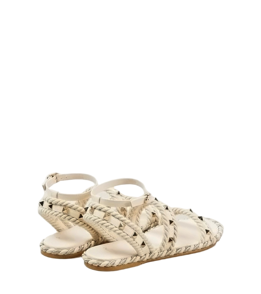 Braided Raffia Sandals with Pyramid Studs