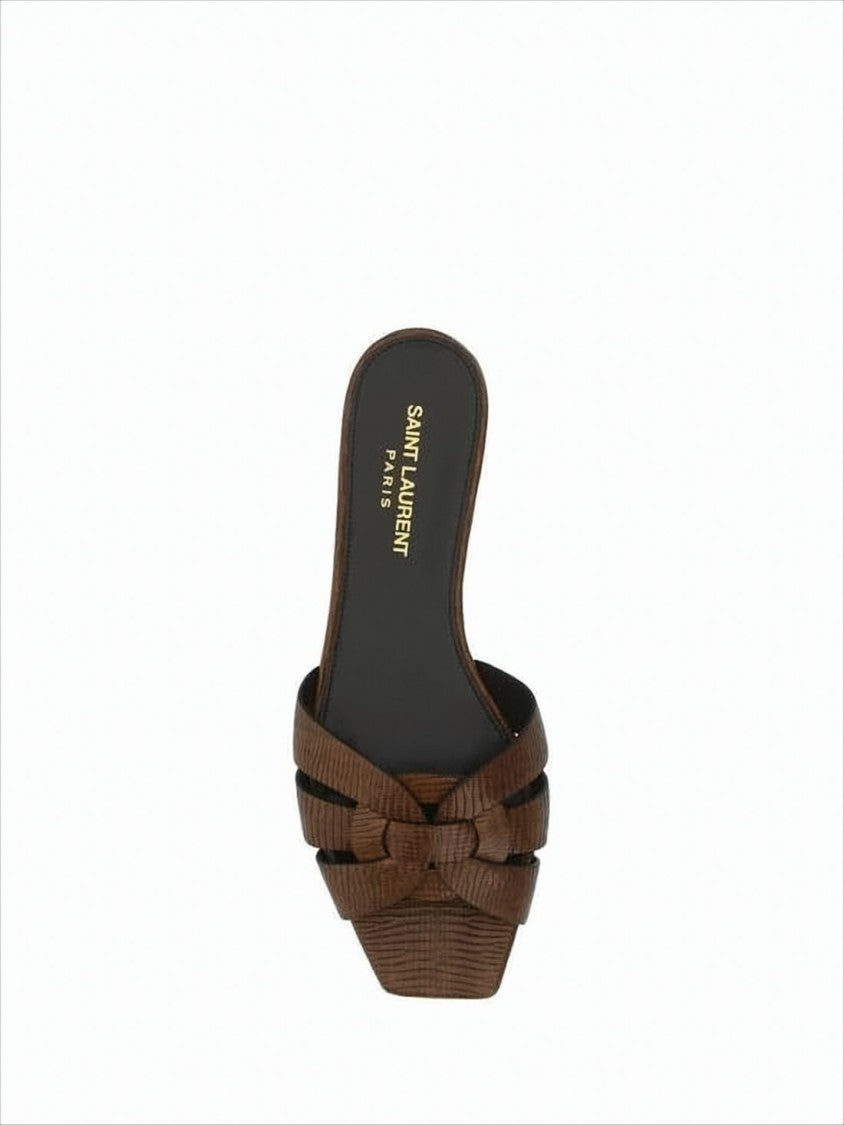 Woven Calf Leather Flat Mule Sandals